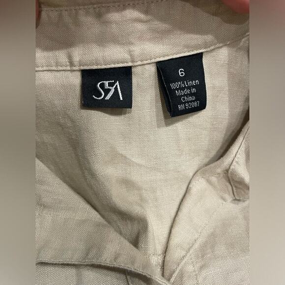 Saks Fifth Avenue Women's Linen Button Down Khaki Tan Tie Button Down Dress- 6 - Picture 4 of 9